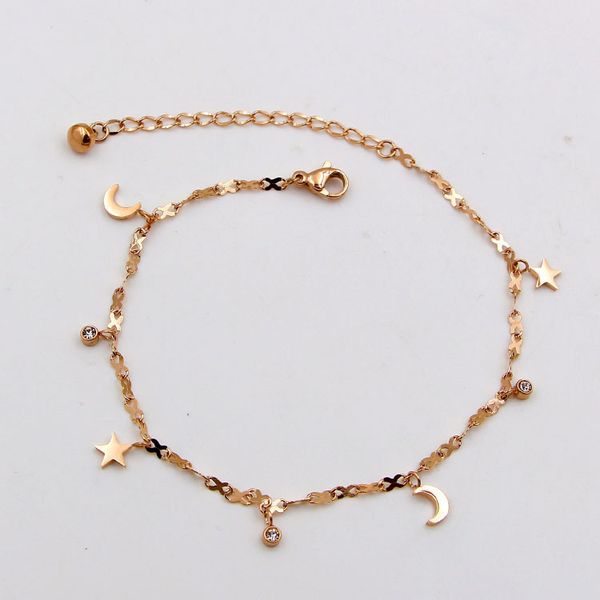 

o1-401a korean stone star moon titanium steel plated rose gold fashion women's 8-word chain foot jewelry, Red;blue