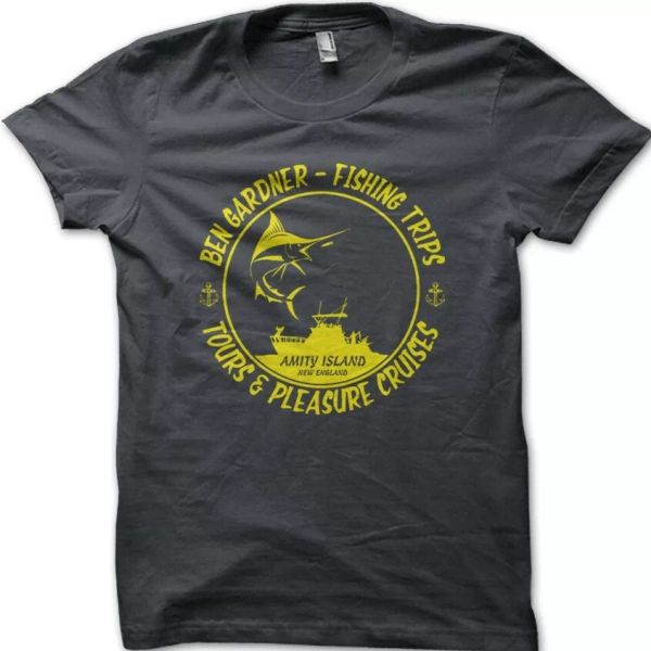

JAWS Amity Island Fishing Tours Ben Gardner cotton t-shirt 8990, White;black