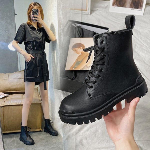 

boots 2021 women genuine leather shoes for winter woman casual autumn botas mujer female ankle womens, Black