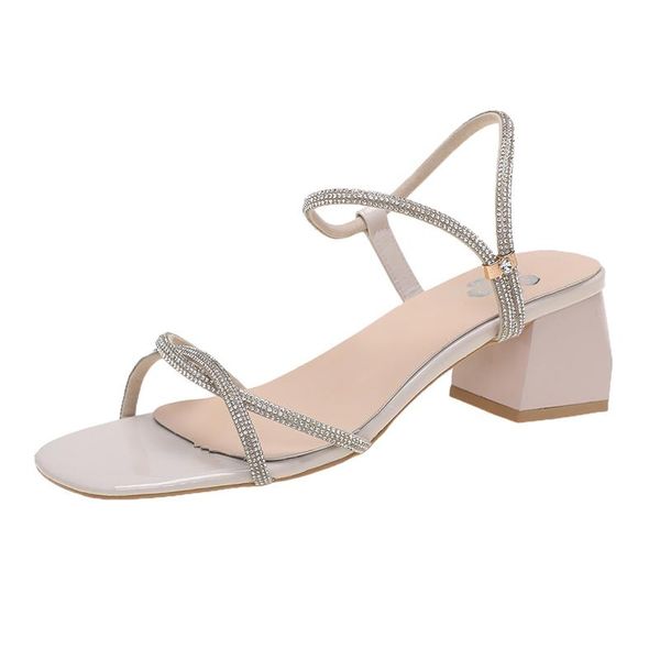 

women's sandals fashion simple cross vamp trend elegant all-match open toe casual belt heel mature women 2021, Black