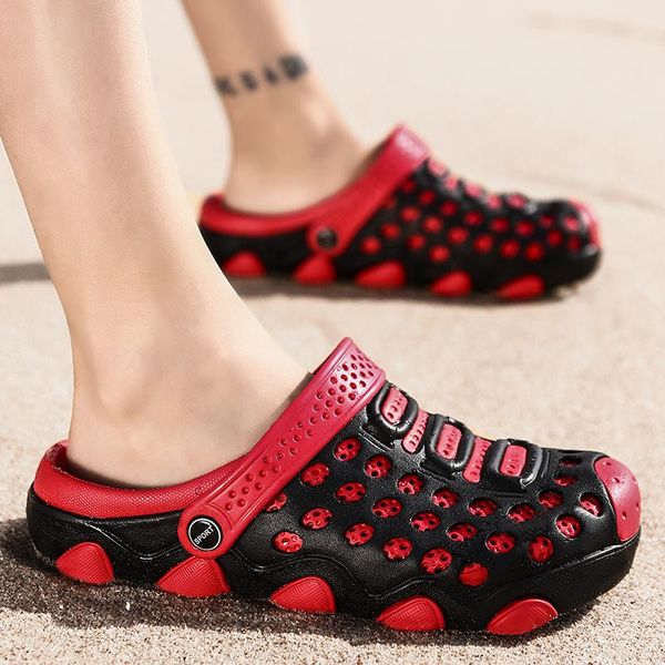 

sandals men women hollow summer slippers outdoor non-slip beach water shoes breathable flip flops mens garden clog, Black