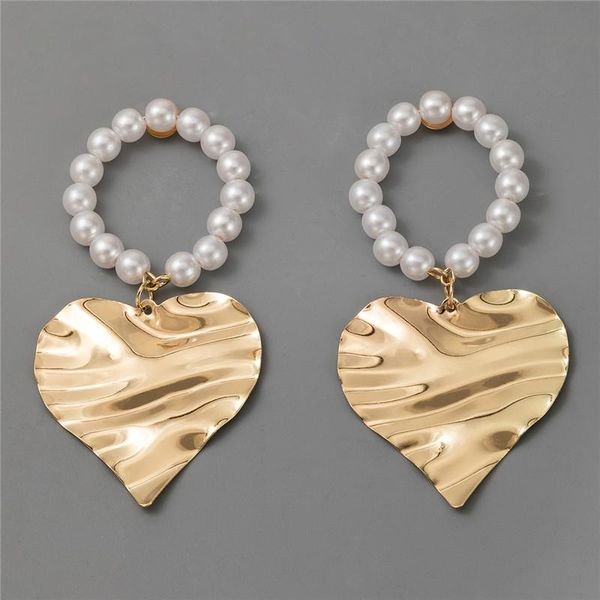 

love heart pearl drop earrings for women gold color geometric round statement earrings ladies party jewelry, Silver