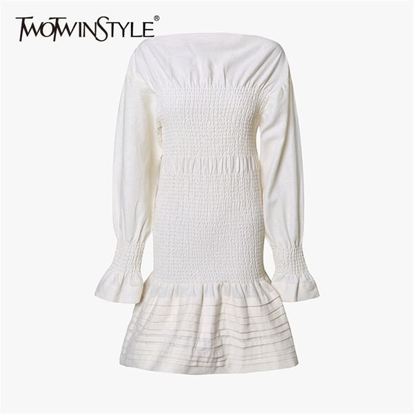 

white minimalist dress for women slash neck flare long sleeve high waist mini elegant dresses female spring fashion 210520, Black;gray