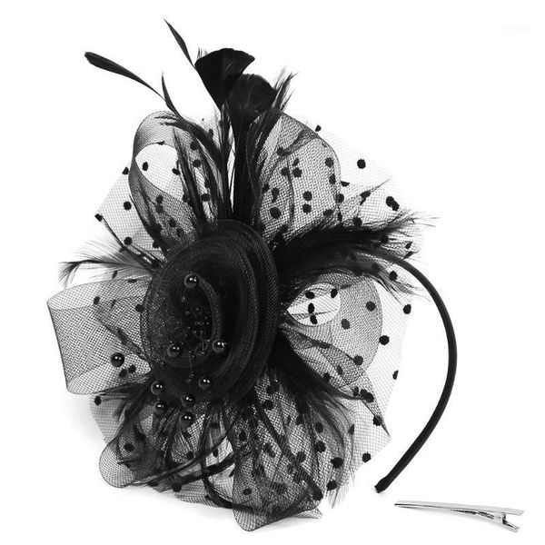 

party vintage prom artificial feather solid hair accessories wedding headpiece mesh flower cocktail women headband bridal girls1