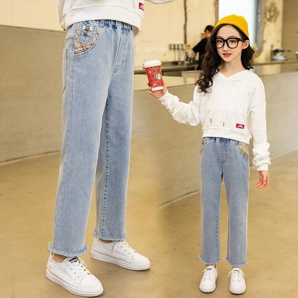 

jeans girls pants 2021 spring children's clothing korean casual loose trousers, Blue