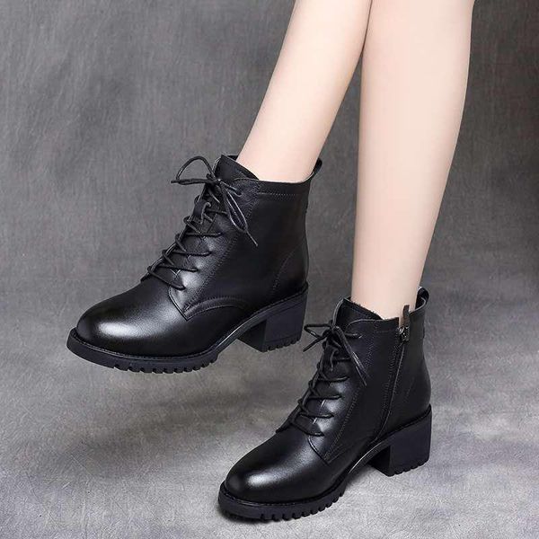 

boots 2021 women lace up flat biker combat wine red shoes buckle woman botas, Black