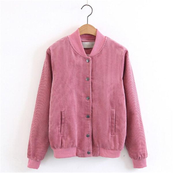 

women's jackets luck a 2021 autumn casual solid corduroy women baseball jacket coats feminine stand collar pocket single, Black;brown