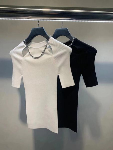 

women's sweaters 2021 chain hollow solid color knitted top, White;black