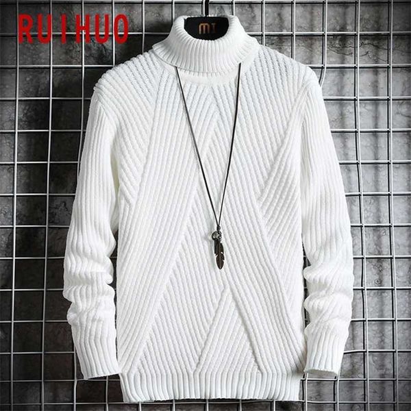 

ruihuo autumn solid pullover turtleneck men clothing turtle neck coats high collar knitted sweater korean man clothes -2xl 211008, White;black