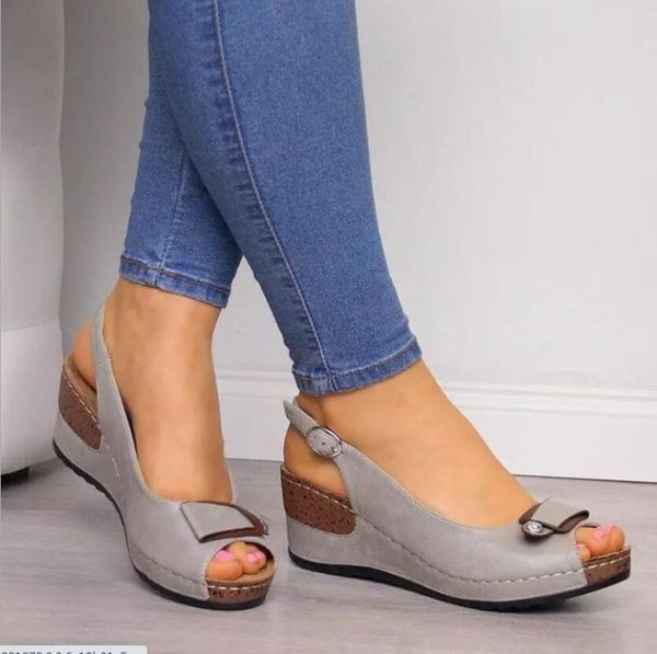 

sandals rome casual women wedges pumps ankle buckle open toe fish mouth med summer shoes fashion, Black