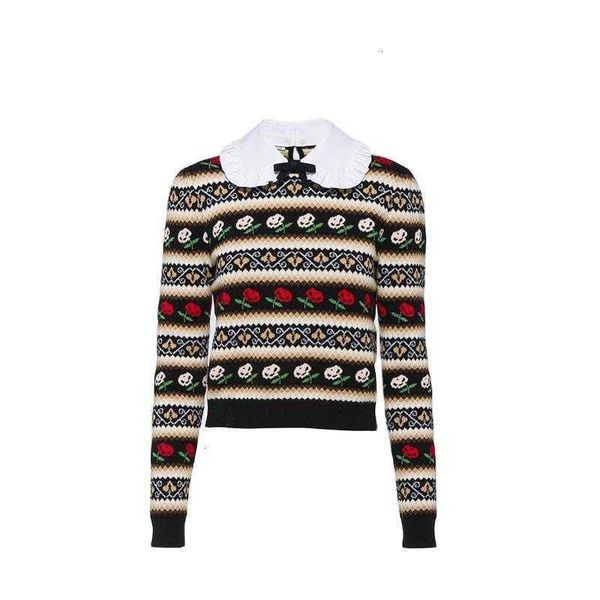 

women's sweaters european vintage turn-down collar long sleeve striped knit sweater women christmas autumn winter floral pull hiver rdn, White;black