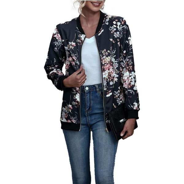 

women's jackets xingqing coat women fashion zipper floral print stylish long sleeve ladies woman clothes spring autumn coats, Black;brown