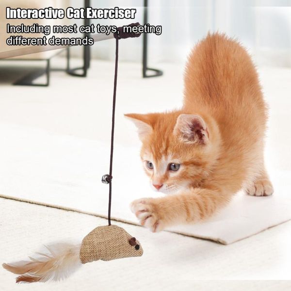 

cat teaser funny interactive toy wand feather mouse bendable high toughness elastic exerciser exercising tools toys