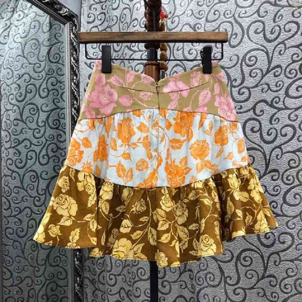 

skirts 100%linen spring summer fashion style skirt women sweet little floral print large swing casual club skirts, Black