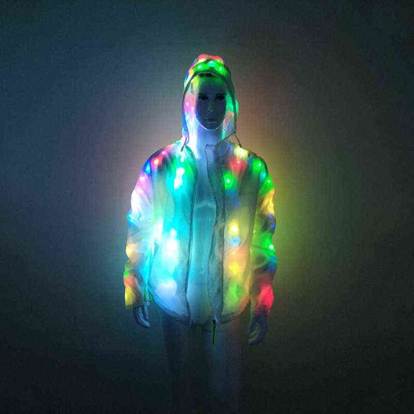

cool jacket with battery led light luminous clothes halloween cosplay clothes with men and women 211213, Black;brown