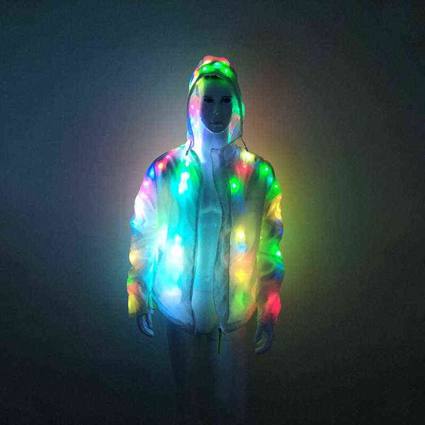 Coole Jacke mit Batterie LED-Licht leuchtende Kleidung Halloween Cosplay Kleidung mit Männern und Frauen 211213