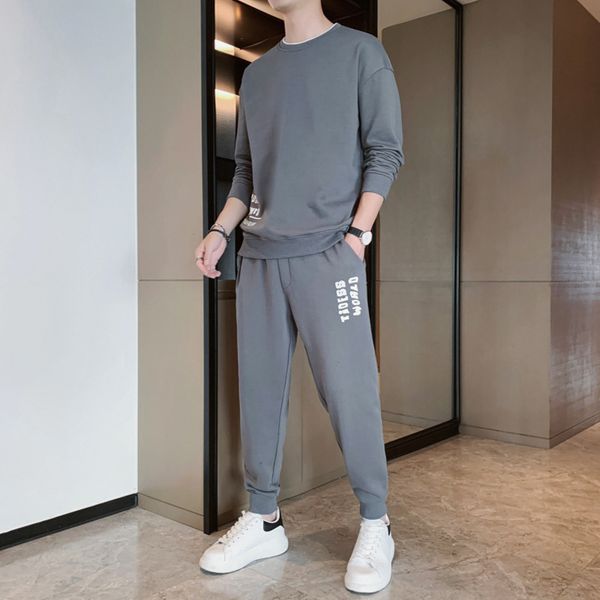 

men's casual simple sweater two-piece set sports suit men's wear, Gray