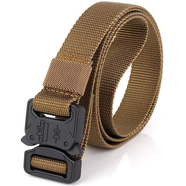 

combat safety knock off tactical belt men military equipment heavy duty ru us army belts metal buckle nylon waistband 2.5cm, Black;brown