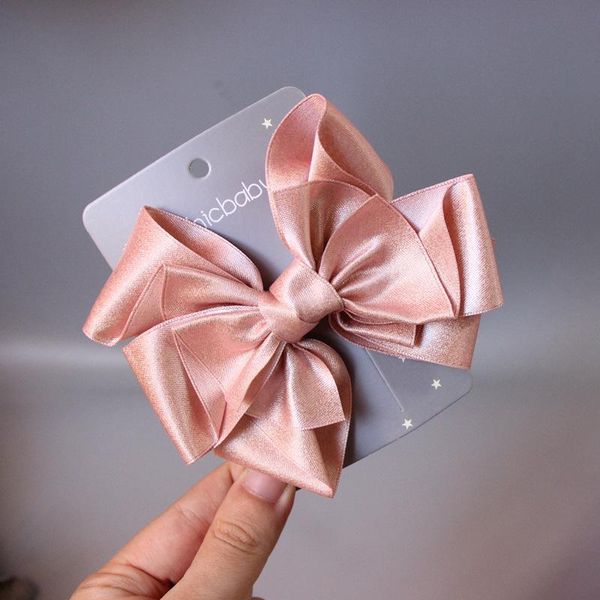 

hair accessories women shiny silk bow hairpins headdress solid color ponytail clip fabric duckbill female  card 1pc/card, Slivery;white