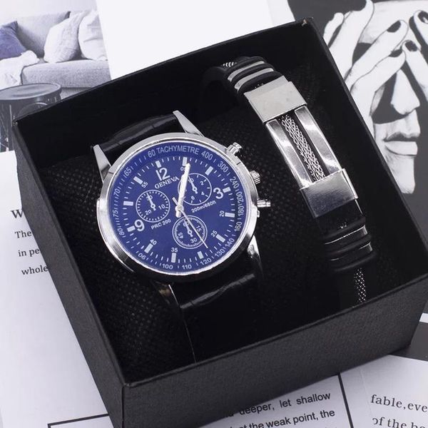 

wristwatches men watch bracelet set luxury fashion pu leather mens analog business wrist watches gift for drop, Slivery;brown