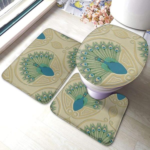 

bath mats art deco peacockjumbo bathroom mat sets 3 piece set rugs memory foam toilet seat cover lid