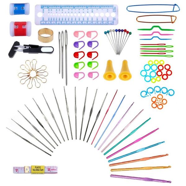 

sewing notions & tools 100pcs crochet hooks set colorful aluminum knitting needles with accessories (rosy case), Black