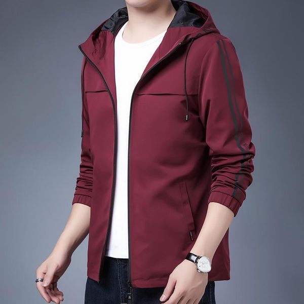 

men's jackets jacket fashion autumn hooded windbreaker three-bar printing zipper baseball uniform, Black;brown