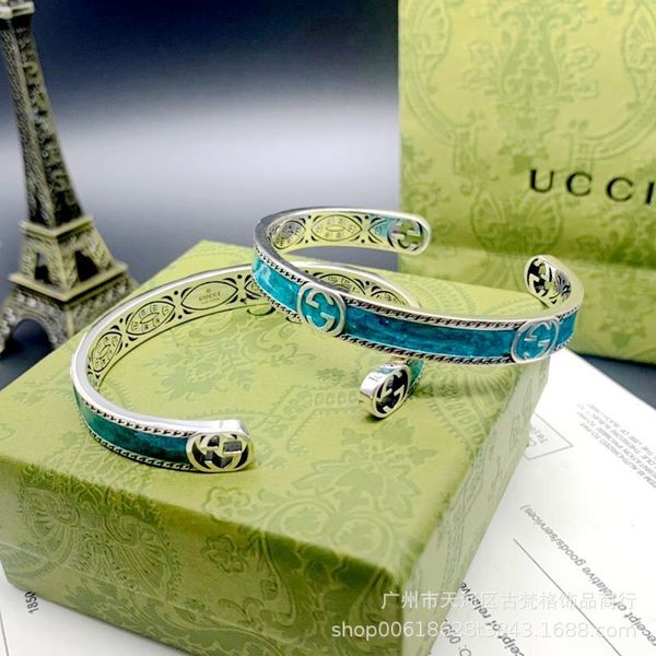 

bangles bracelet gujia double g interlocking enamel piping 925 silver fashion brand male and female lovers same old, Black