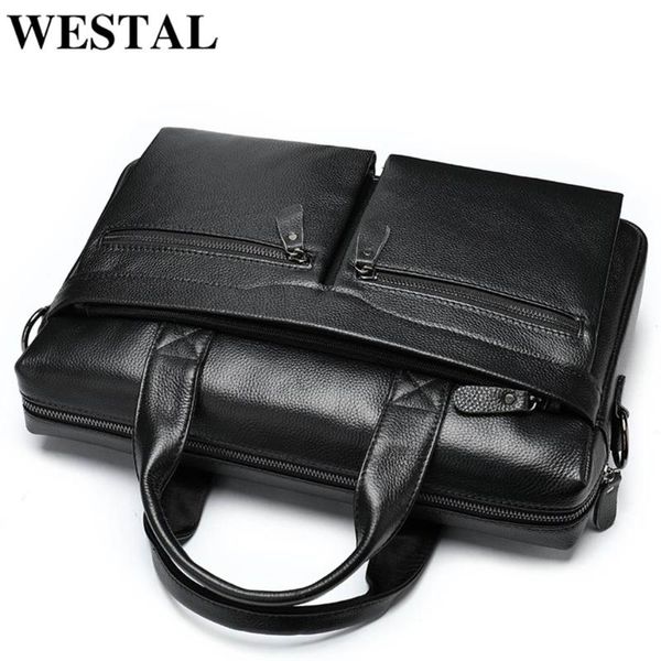 

briefcases westal men business bags for lapgenuine leather bag documents office computer 9006