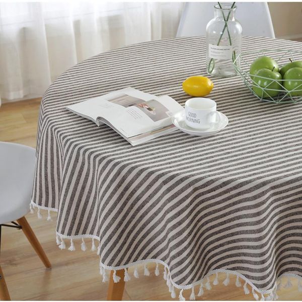 

stripe round tablecloth tassel table cover cotton linen picnic cloth background home dinning decoration