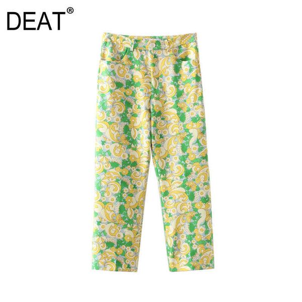 

[deat] summer fashion high waist printing loose temperament elegant women wide leg pants 13q144 210527, Black;white