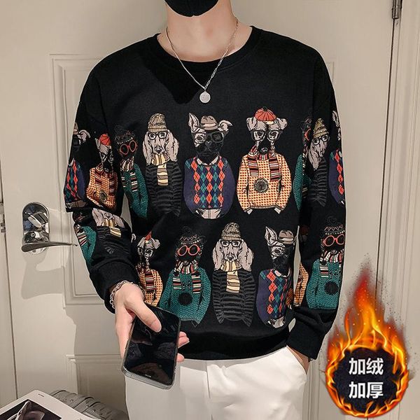 

men's hoodies & sweatshirts 2021 hoodie korean style pure cotton youth loose velvet thickening cartoon printed black