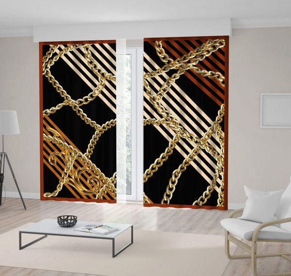 

curtain & drapes stripes and chain pattern baroque geometric artwork black yellow brown