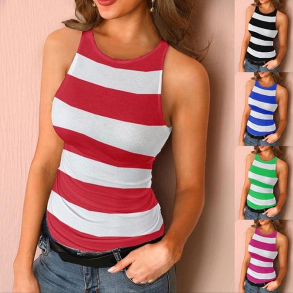 

2021 fashion new women's simple striped slim casual vest, White