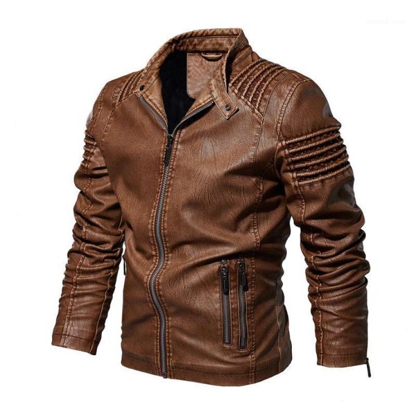 

men's fur & faux winter casual motorcycle pu jacket biker leather coats european windbreaker plus velvet coat, Black