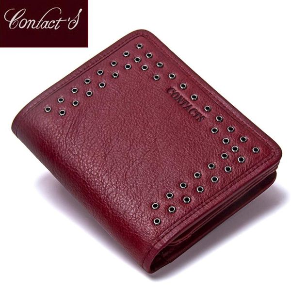 

wallets contact's 2021 genuine leather wallet for women vintage brand small short ladies purse zipper pocket coin organizer, Red;black