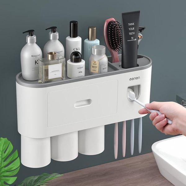 

toothbrush holders magnetic adsorption inverted holder automatic toothpaste squeezer dispenser storage rack bathroom accessories set