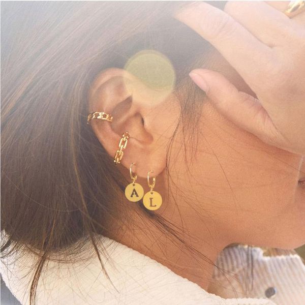 

hoop & huggie hahagirl 2021 trend metal drop earrings hip hop initial letter for women fashion geometric earring jewelry, Golden;silver