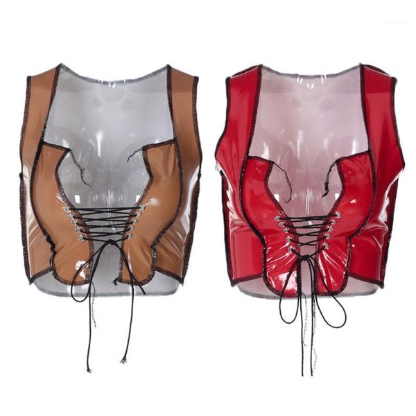 

womens faux leather sleeveless crop v-neck crisscross lace-up cami vest mxma camisoles & tanks, Black;white