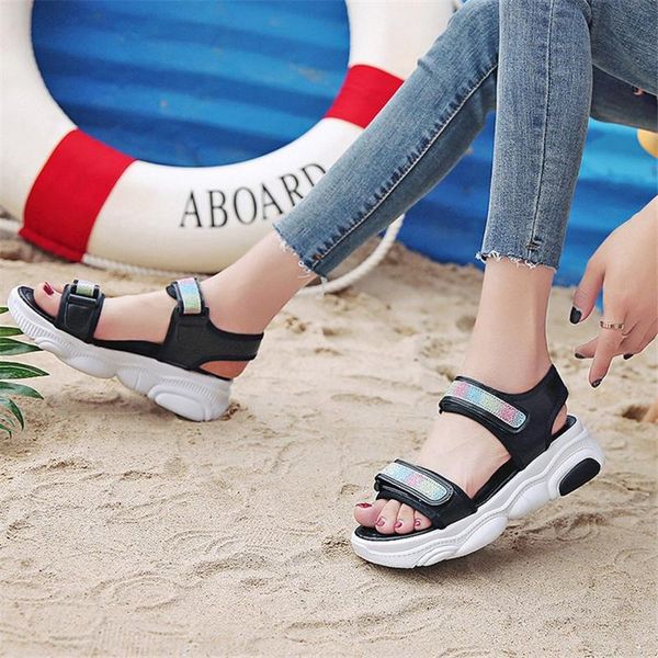 

woman thick bottom platform sandalias mujer drop women summer beach wedge sandals open toe outdoor casual shoes, Black