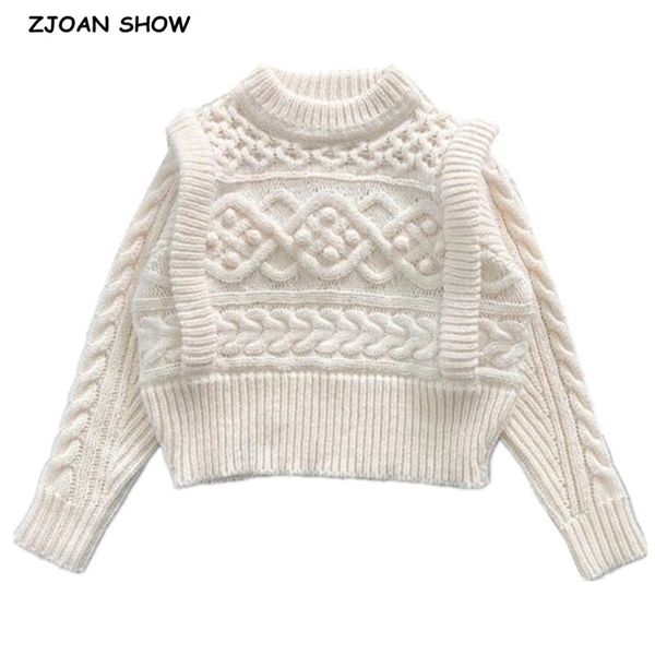 

women twist knitting round collar sweater vintage pullover knitwear long sleeve false two pieces jumper 210429, Black;gray