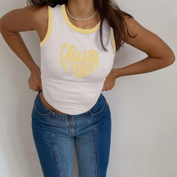 

women's tanks & camis beach wear street female outfits letter print tank sleeveless cutout back tie up slim fit crop, White