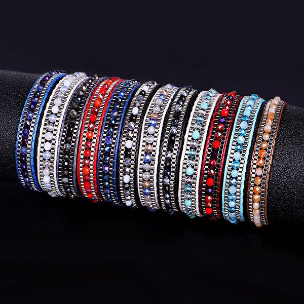 

bohemia beaded strands bracelets for women men colorful beads silver plated bracelet hand made rope chain black white blue couples bangles j