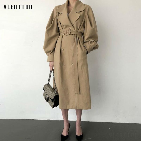 

women's trench coats autumn winter vintage oversize long coat women belt double breasted korean office windbreaker outwear female ropa, Tan;black