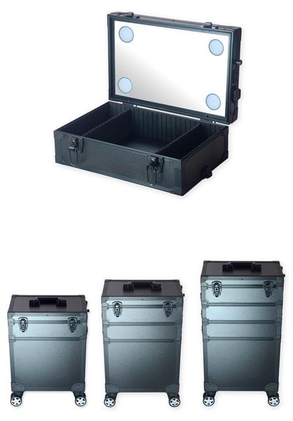 

in 1 makeup case with 4 led lights professional light box trolley wheels cosmetic bags & cases