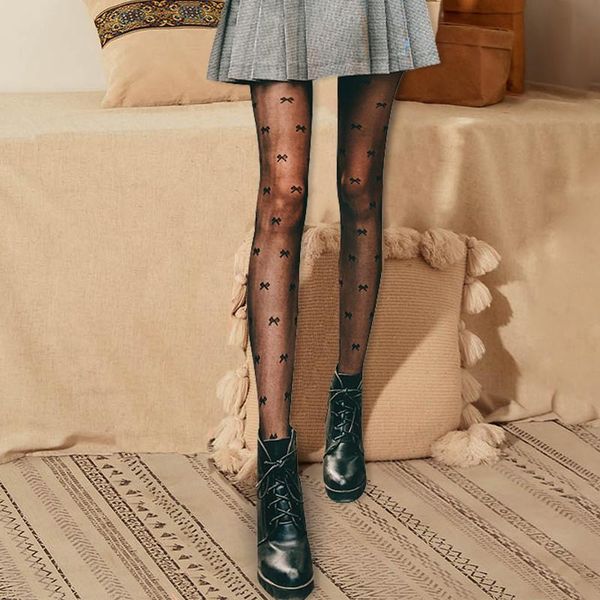 

socks & hosiery women pantyhose tights seamless with bow summer nylon dot print tight female high elasticity, Black;white