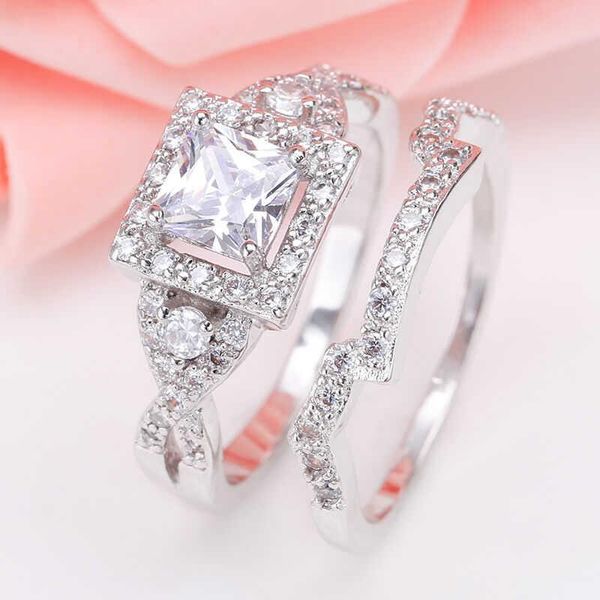 

wedding rings fashion women's white zircon ring princess cutting set size 6-10, Slivery;golden