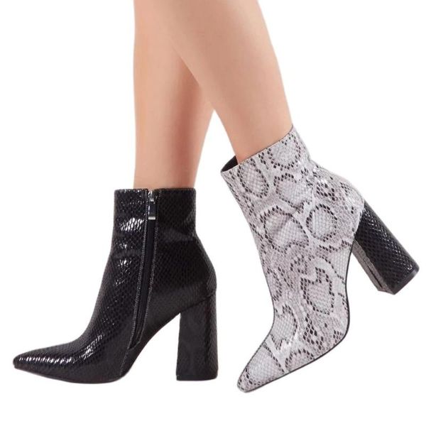 

boots winter high heels green black color matching women shoes fashion chunky side zipper lady serpentine ankle 43