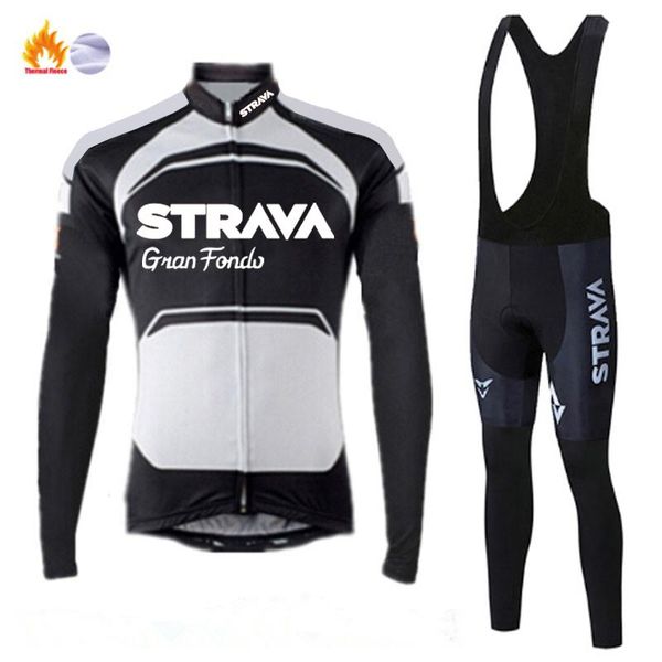 

racing sets strava pro team winter thermal fleece cycling clothes men long sleeve jersey suit outdoor riding bike mtb clothing bib pants set, Black;blue