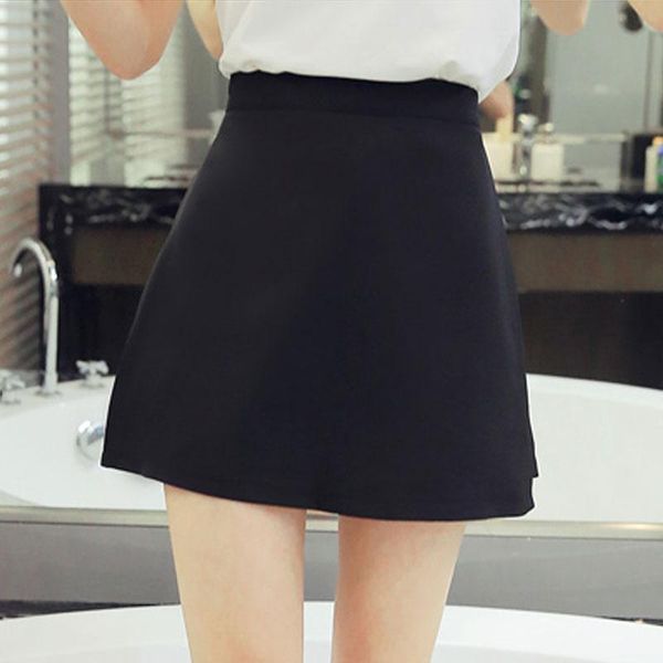 

skirts 2021 summer korean version women solid skirt female autumn/winter casual empire waist above knee mini a-line sweet, Black